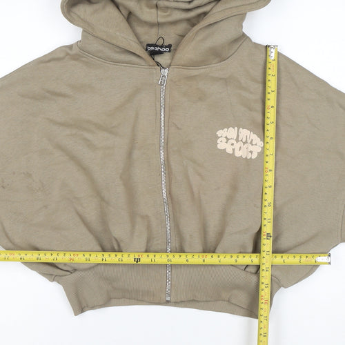Boohoo Women’s Beige Full Zip Hoodie Cropped Sport M