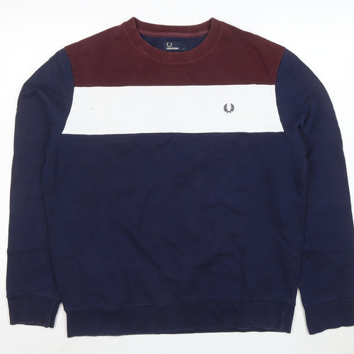 Fred Perry Men's Blue Crew Neck Colour Block Sweatshirt L