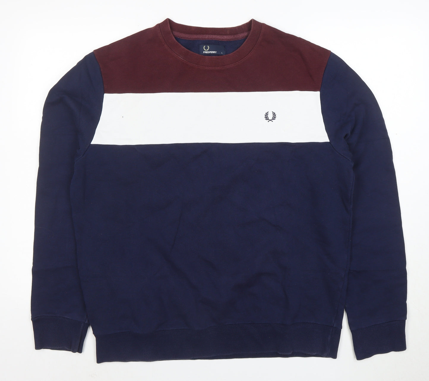 Fred Perry Men's Blue Crew Neck Colour Block Sweatshirt L