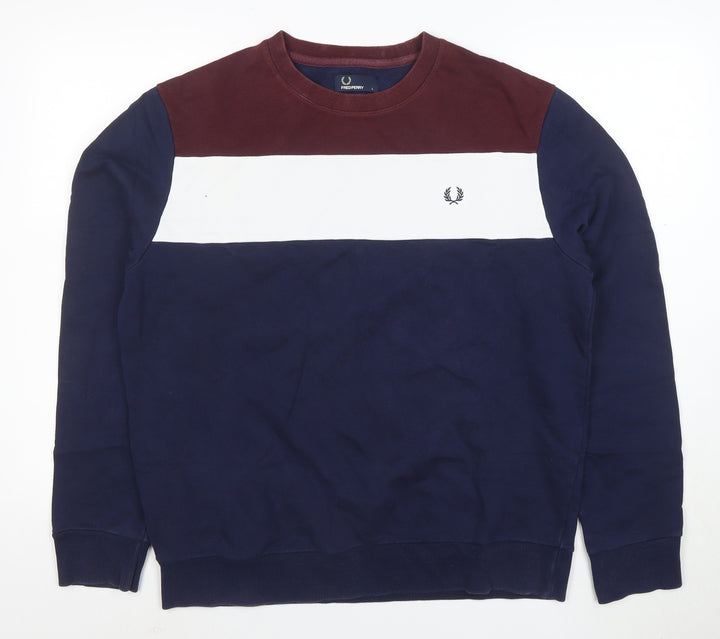 Fred Perry Men's Blue Crew Neck Colour Block Sweatshirt L
