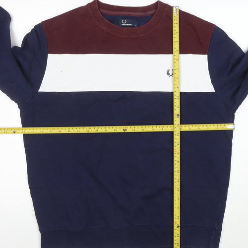 Fred Perry Men's Blue Crew Neck Colour Block Sweatshirt L
