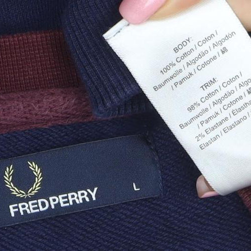 Fred Perry Men's Blue Crew Neck Colour Block Sweatshirt L