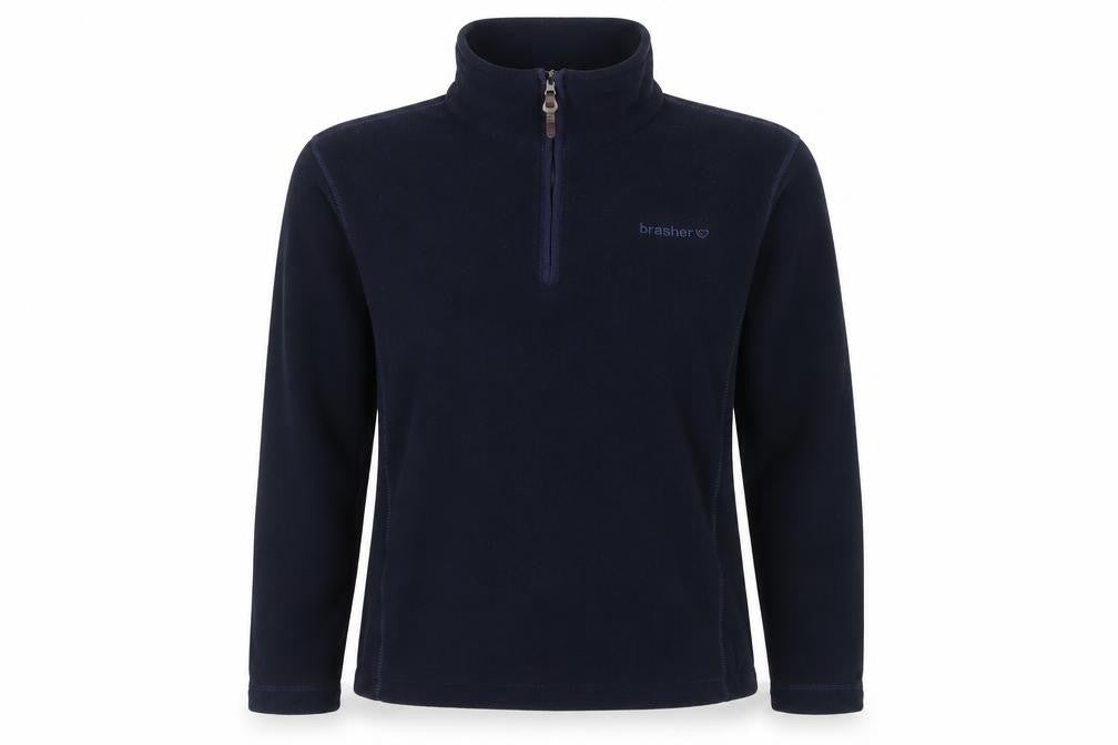 Front view of Brasher women’s navy fleece 1/2 zip pullover sweatshirt, size M