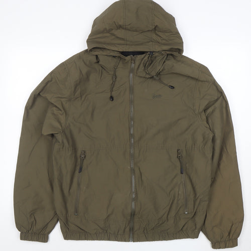 Pull&Bear Men's Green Hooded Windbreaker Jacket Size M 38in