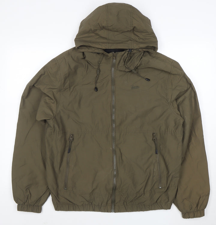 Pull&Bear Men's Green Hooded Windbreaker Jacket Size M 38in