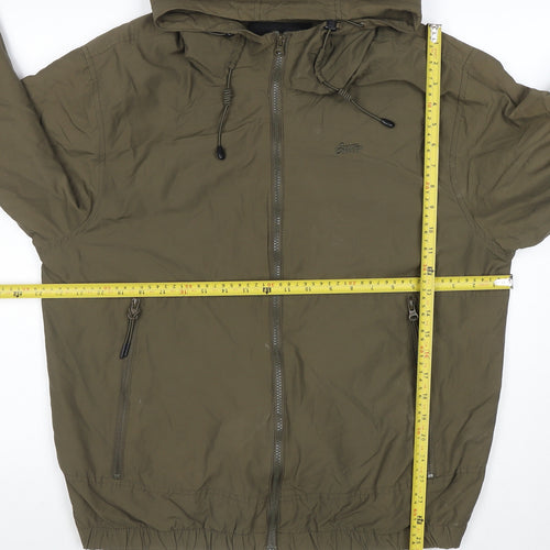 Pull&Bear Men's Green Hooded Windbreaker Jacket Size M 38in