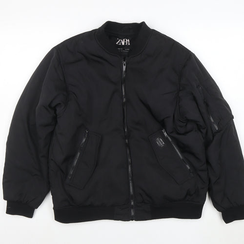 ZARA Boys Black Bomber Jacket 13-14 Years Full Zip Lined Winter Coat