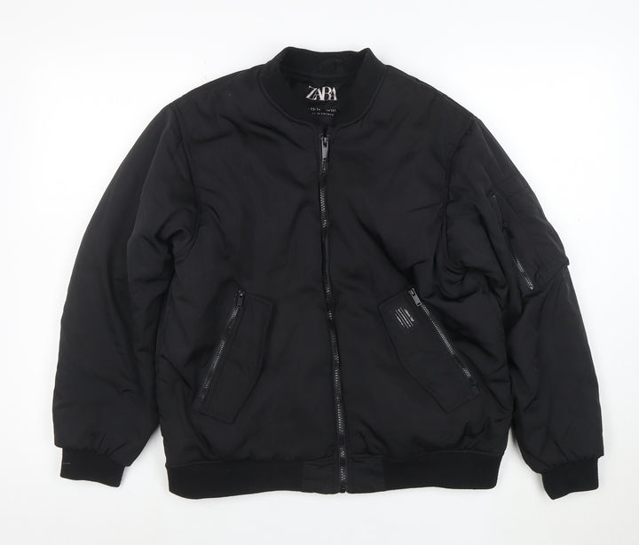 ZARA Boys Black Bomber Jacket 13-14 Years Full Zip Lined Winter Coat