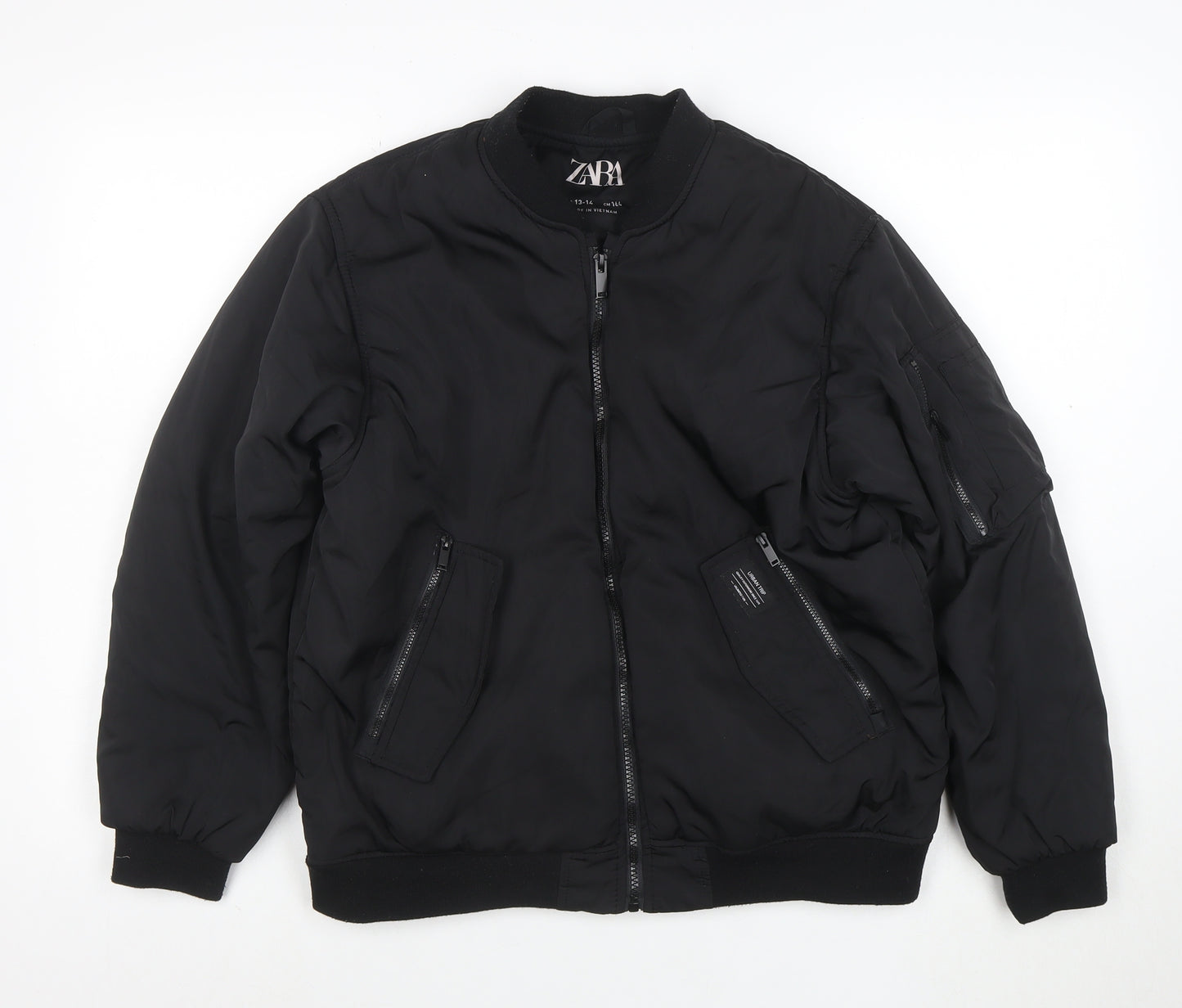 ZARA Boys Black Bomber Jacket 13-14 Years Full Zip Lined Winter Coat