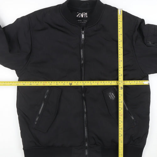 ZARA Boys Black Bomber Jacket 13-14 Years Full Zip Lined Winter Coat