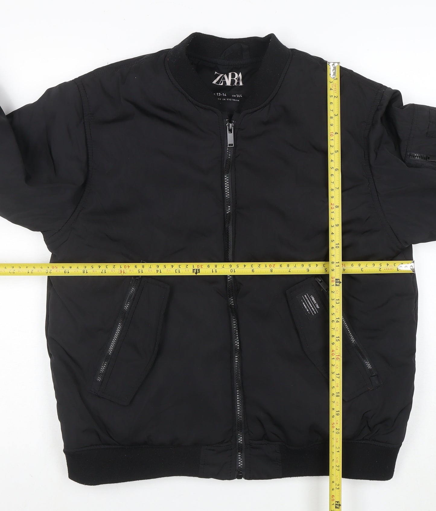 ZARA Boys Black Bomber Jacket 13-14 Years Full Zip Lined Winter Coat
