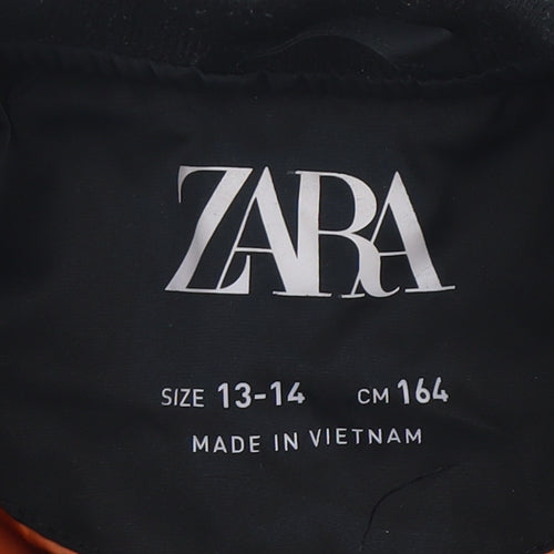 ZARA Boys Black Bomber Jacket 13-14 Years Full Zip Lined Winter Coat