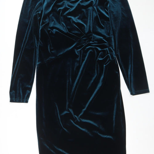 Monsoon Women’s Blue Velvet Bodycon Dress Size 14 Long Sleeve