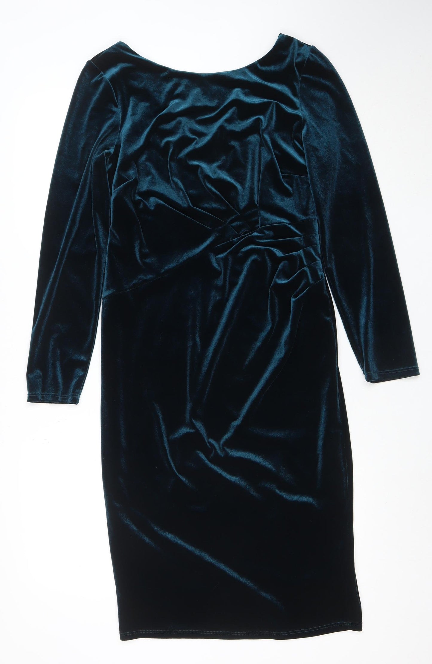 Monsoon Women’s Blue Velvet Bodycon Dress Size 14 Long Sleeve