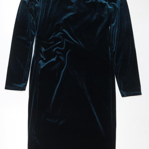 Monsoon Women’s Blue Velvet Bodycon Dress Size 14 Long Sleeve
