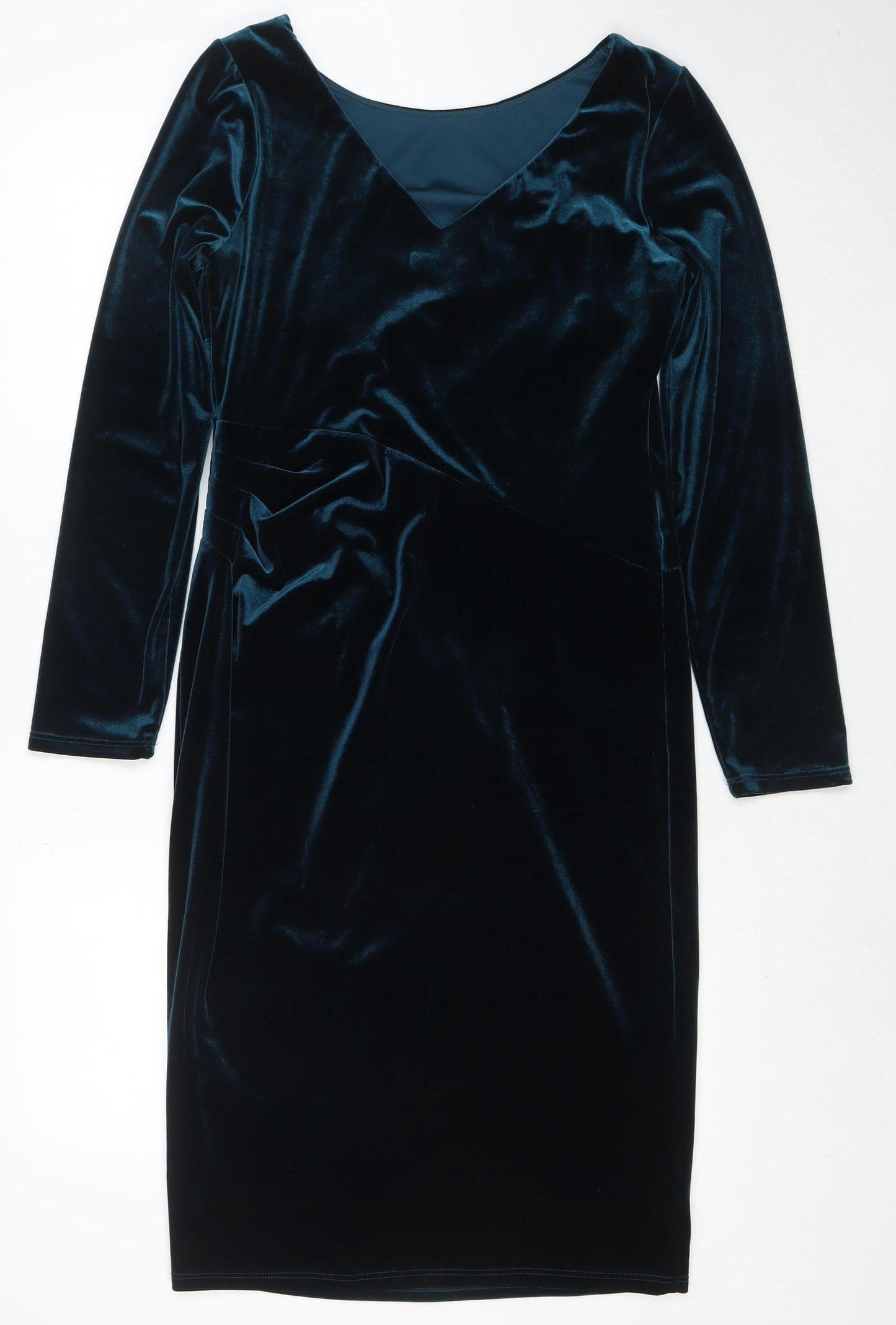 Monsoon Women’s Blue Velvet Bodycon Dress Size 14 Long Sleeve