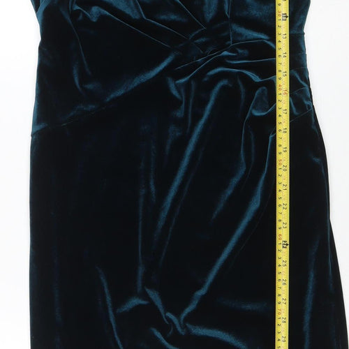 Monsoon Women’s Blue Velvet Bodycon Dress Size 14 Long Sleeve