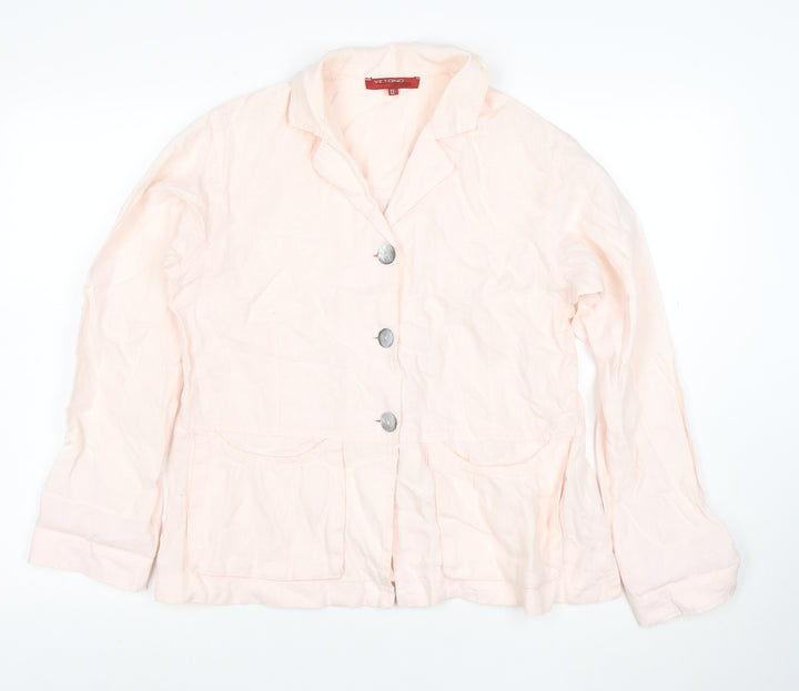 Vetono Women Ivory Linen Blazer Jacket Size L Casual Lightweight