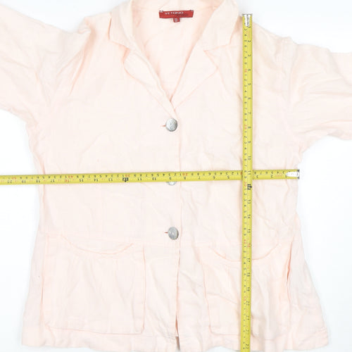 Vetono Women Ivory Linen Blazer Jacket Size L Casual Lightweight