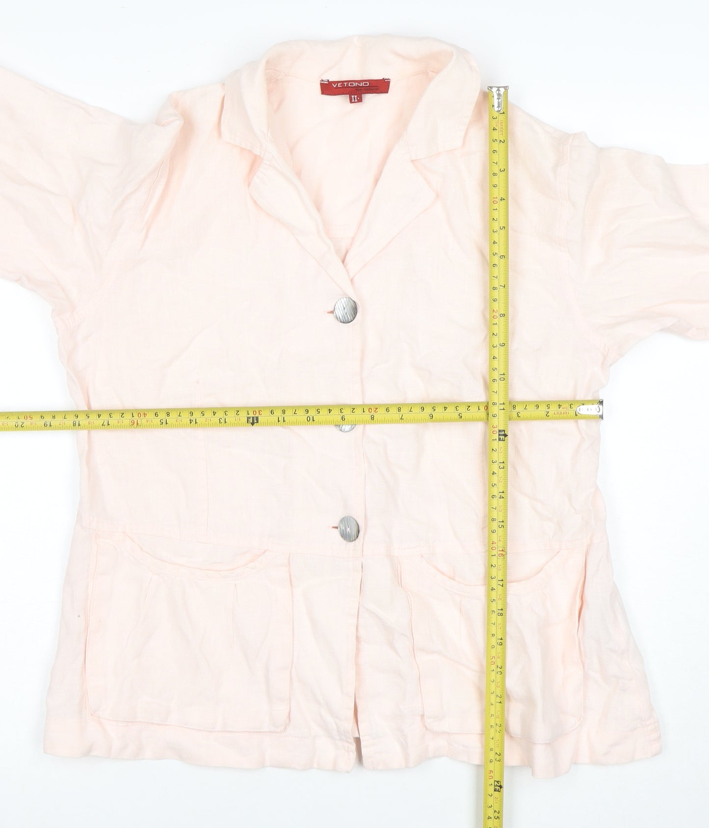 Vetono Women Ivory Linen Blazer Jacket Size L Casual Lightweight