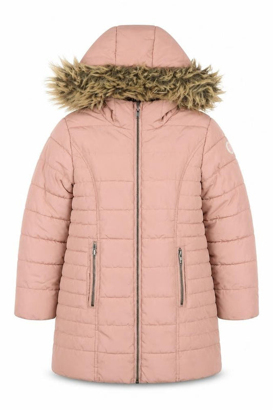 Next Boys Pink Hooded Long Puffer Coat 7 Years Faux Fur Trim Winter Jacket