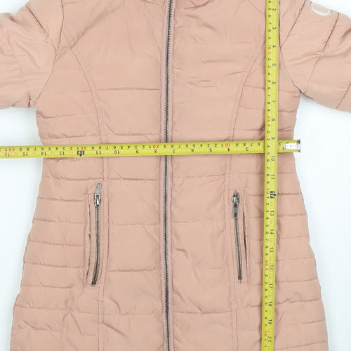 Next Boys Pink Hooded Long Puffer Coat 7 Years Faux Fur Trim Winter Jacket