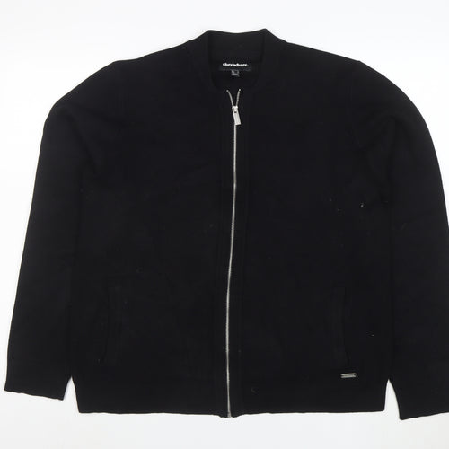 Threadbare Women Black Full Zip Sweatshirt L Cotton Blend Casual