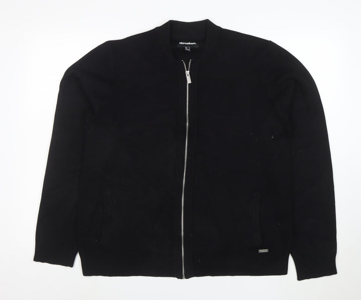 Threadbare Women Black Full Zip Sweatshirt L Cotton Blend Casual