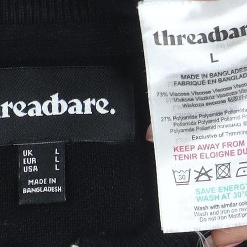 Threadbare Women Black Full Zip Sweatshirt L Cotton Blend Casual