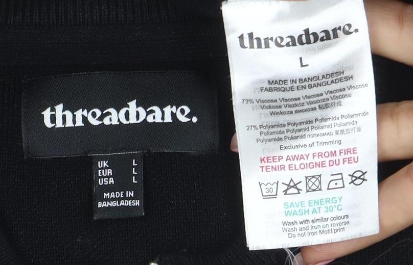 Threadbare Women Black Full Zip Sweatshirt L Cotton Blend Casual