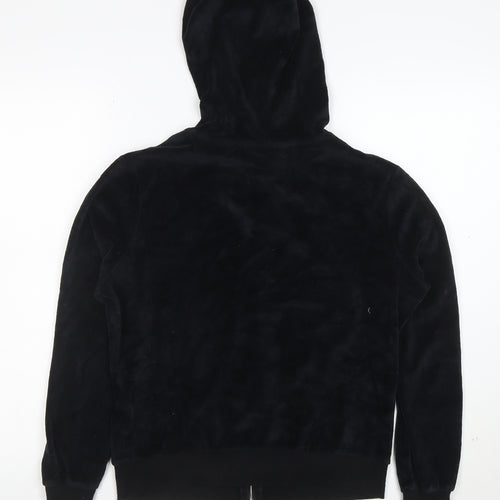 Lipsy Women Black Velour Full Zip Hoodie UK 14 Rhinestone Logo