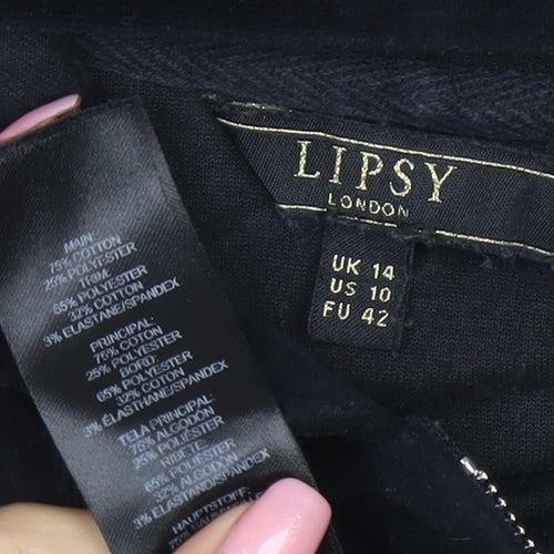 Lipsy Women Black Velour Full Zip Hoodie UK 14 Rhinestone Logo