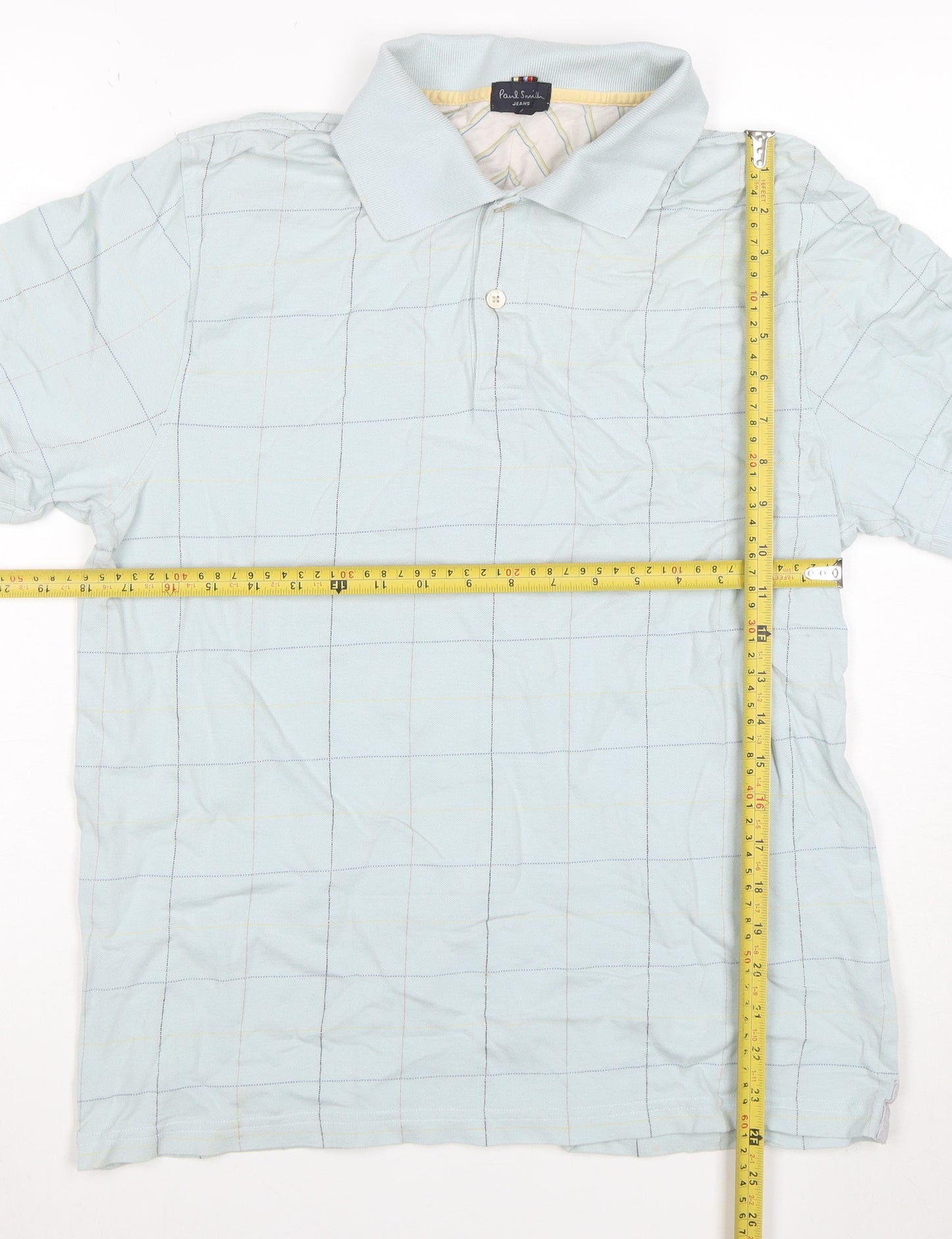 Paul Smith Jeans Men's Blue Check Cotton Polo Shirt Size L