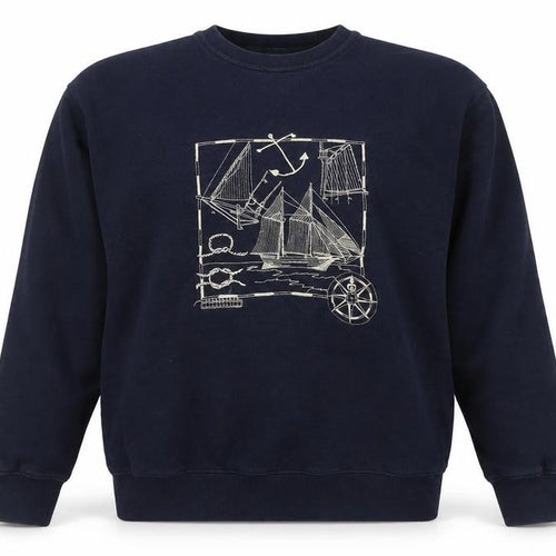 Jumpers Men Blue Cotton Nautical Embroidered Crew Neck Sweatshirt M