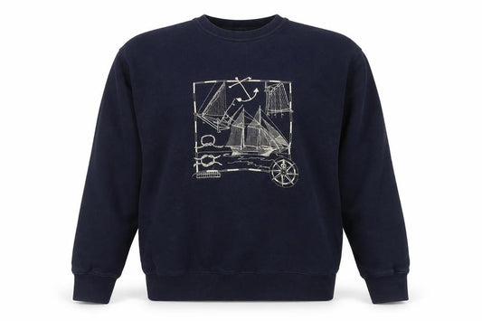 Front view of Jumpers Men Blue Cotton Nautical Embroidered Crew Neck Sweatshirt M