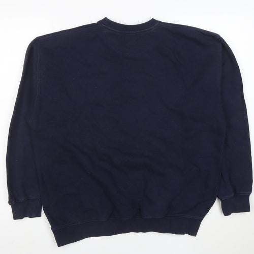 Jumpers Men Blue Cotton Nautical Embroidered Crew Neck Sweatshirt M