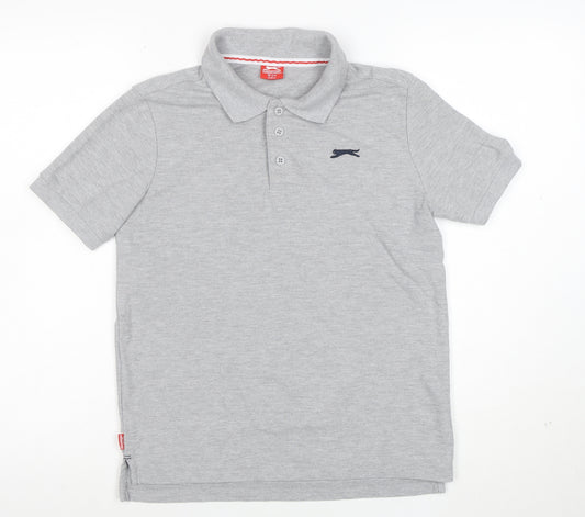 Slazenger Boys Grey Polo Shirt 13 Years Short Sleeve Regular Fit