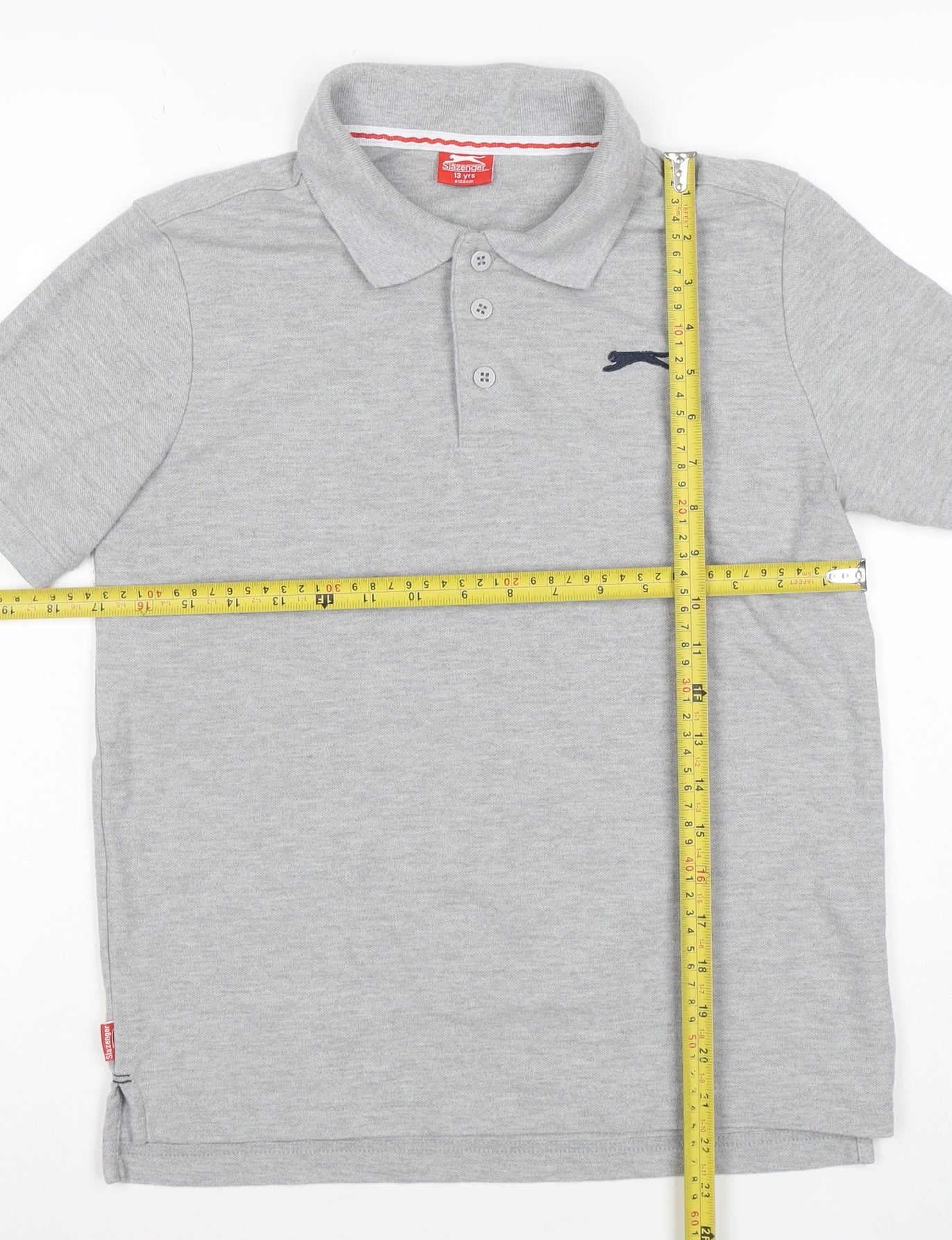 Slazenger Boys Grey Polo Shirt 13 Years Short Sleeve Regular Fit
