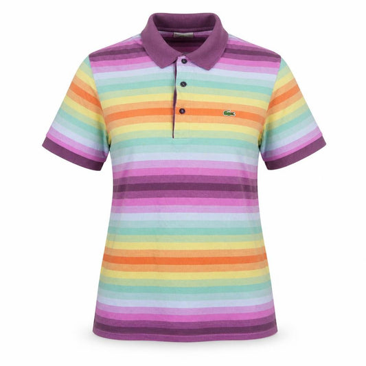 Front view of Lacoste women’s multicoloured stripe cotton polo shirt l