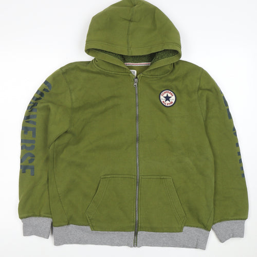 Converse Boys Green Full Zip Hoodie XL Cotton Blend Lined Sweatshirt