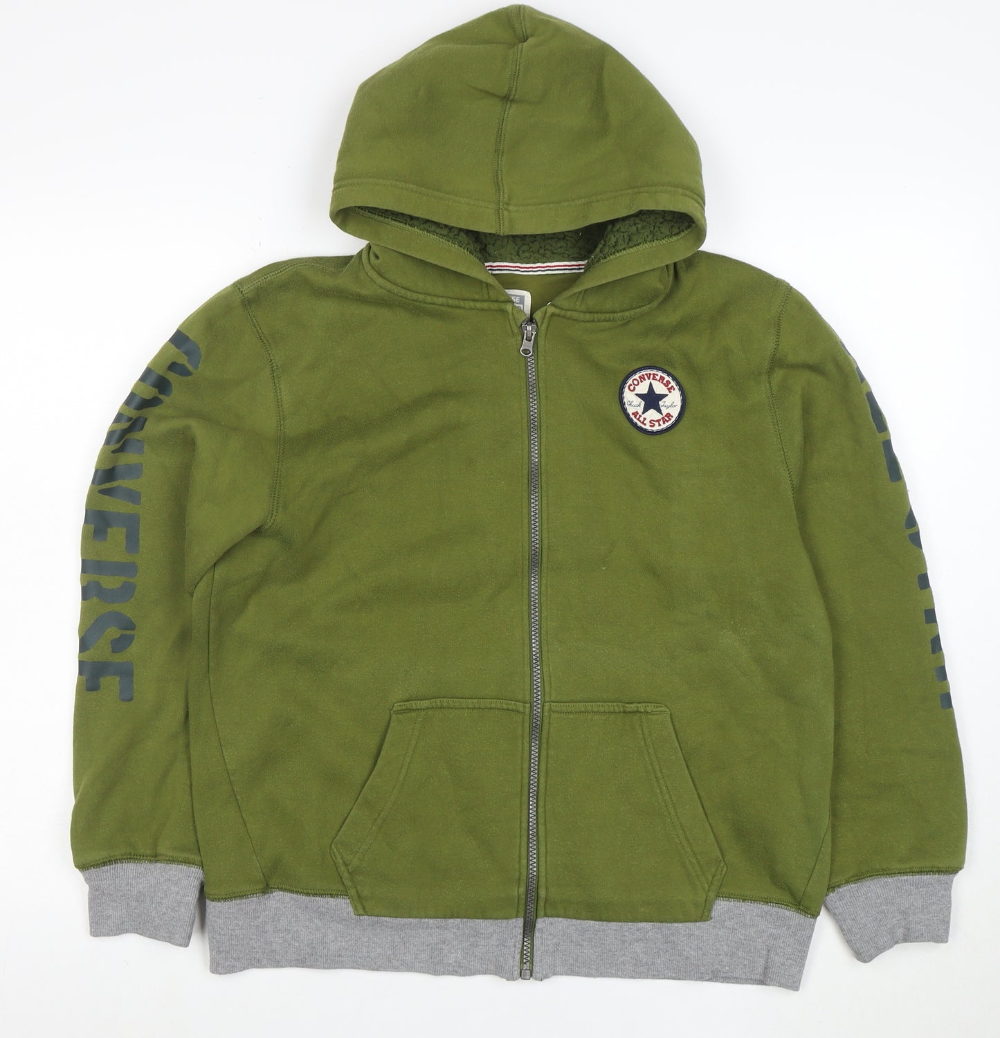 Converse Boys Green Full Zip Hoodie XL Cotton Blend Lined Sweatshirt