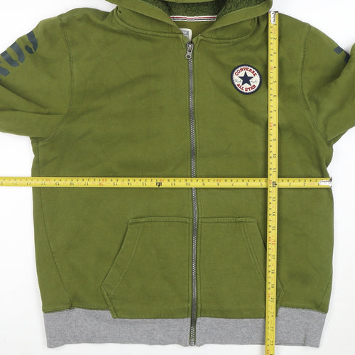 Converse Boys Green Full Zip Hoodie XL Cotton Blend Lined Sweatshirt