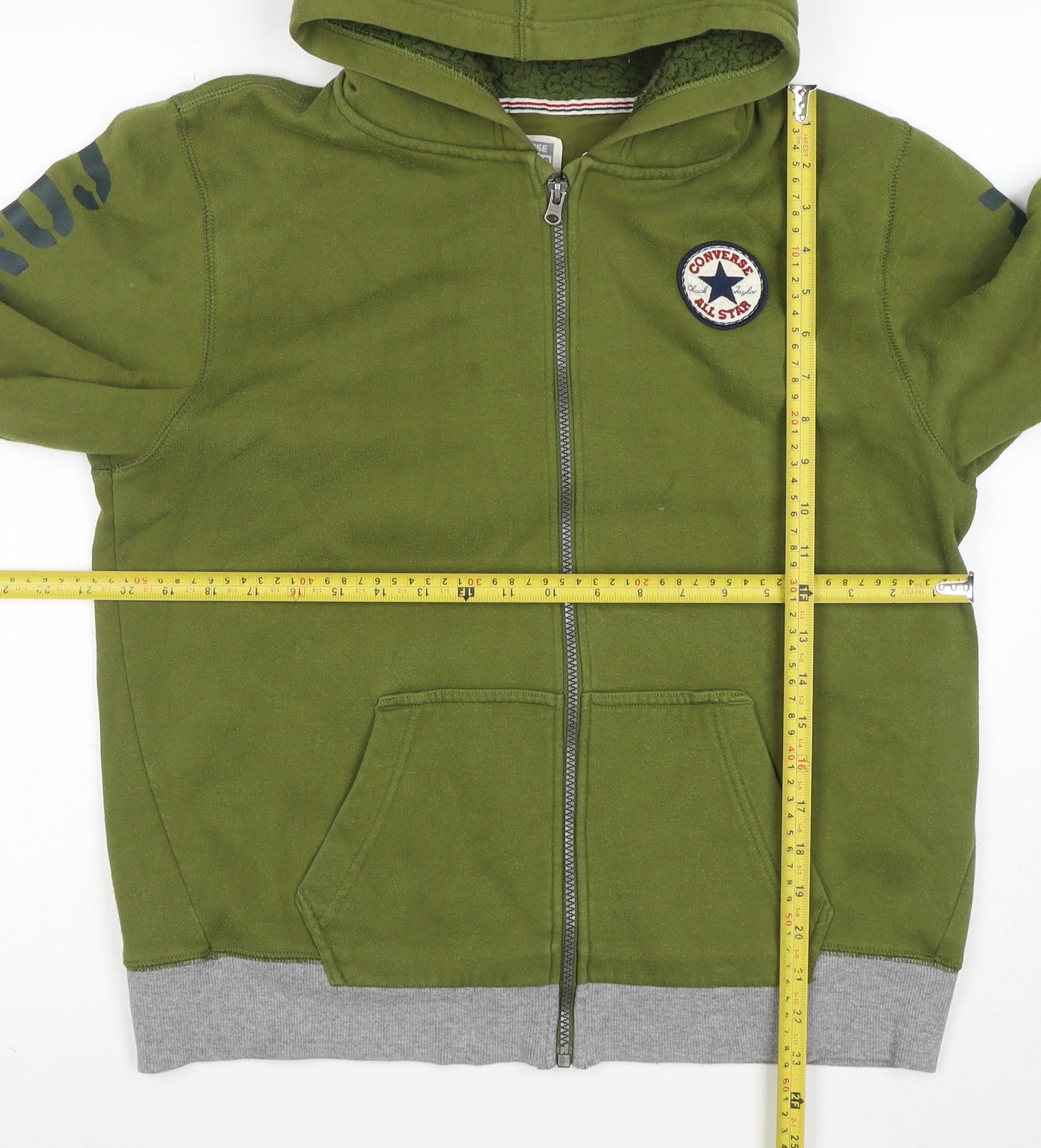 Converse Boys Green Full Zip Hoodie XL Cotton Blend Lined Sweatshirt