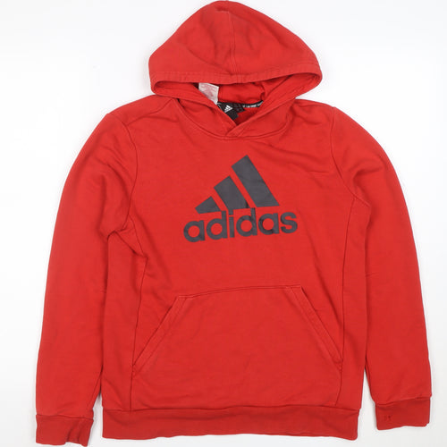 Adidas Boys Red Pullover Hoodie Size 13-14 Years Cotton Blend