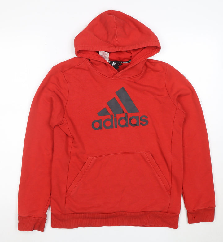 Adidas Boys Red Pullover Hoodie Size 13-14 Years Cotton Blend