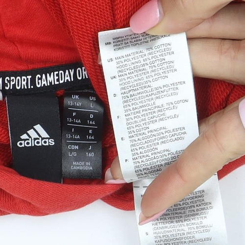 Adidas Boys Red Pullover Hoodie Size 13-14 Years Cotton Blend