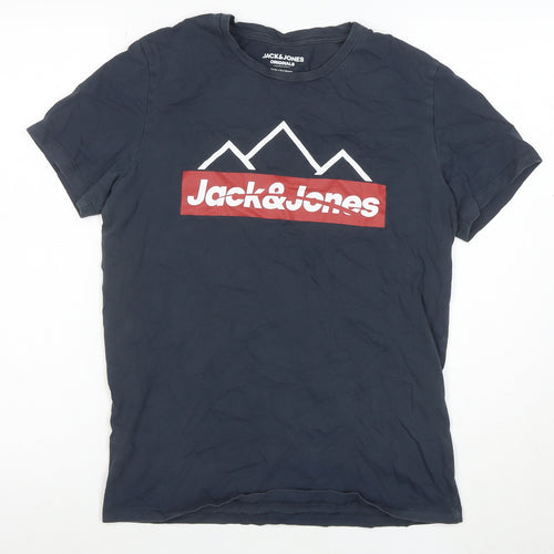 Jack & Jones Men's Blue Graphic Logo T-Shirt Size S Regular Fit