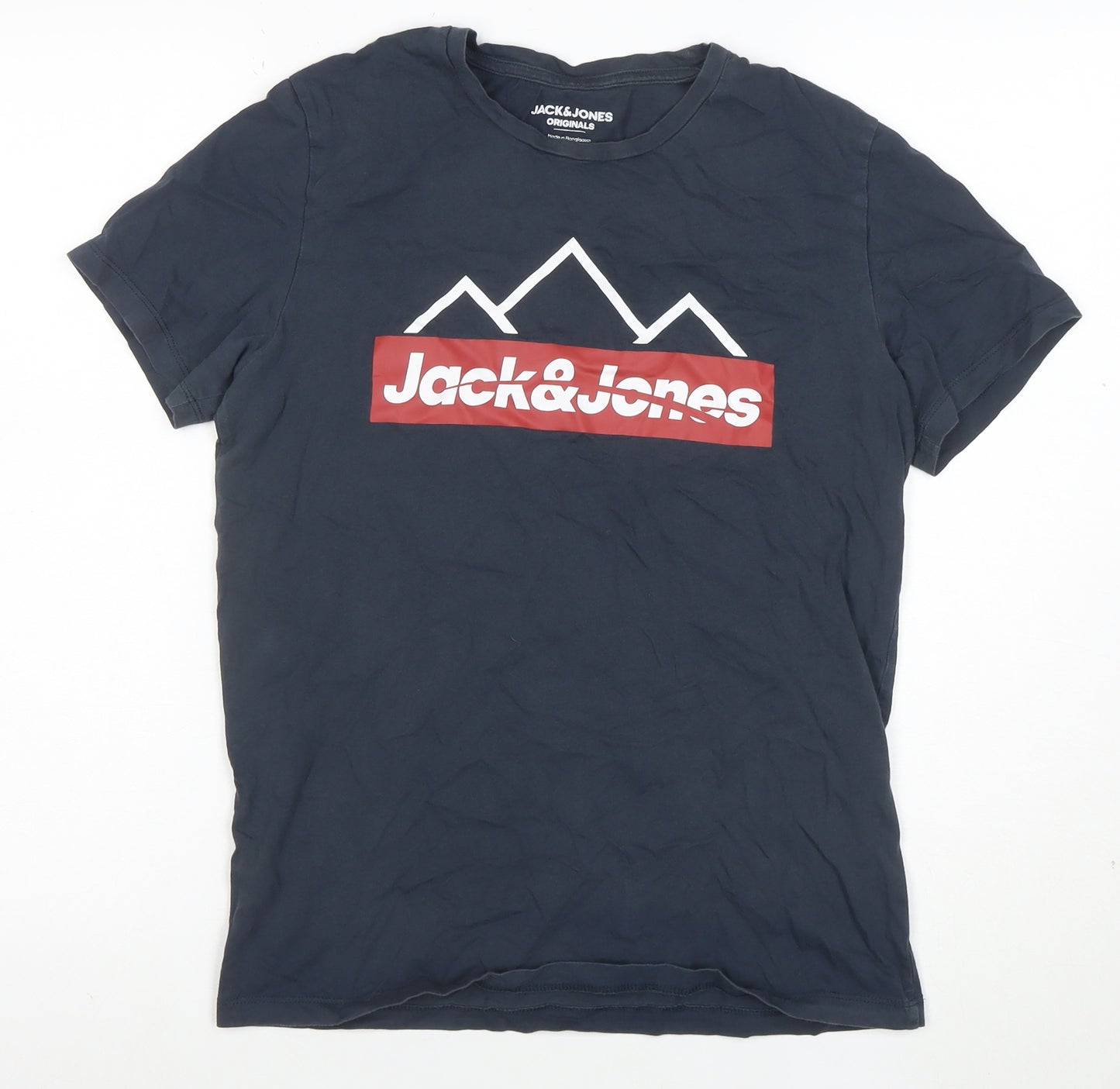 Jack & Jones Men's Blue Graphic Logo T-Shirt Size S Regular Fit