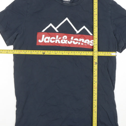 Jack & Jones Men's Blue Graphic Logo T-Shirt Size S Regular Fit