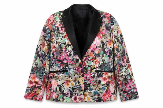 Front view of Max Women Floral Blazer UK 18 Multicoloured Shawl Lapel Jacket